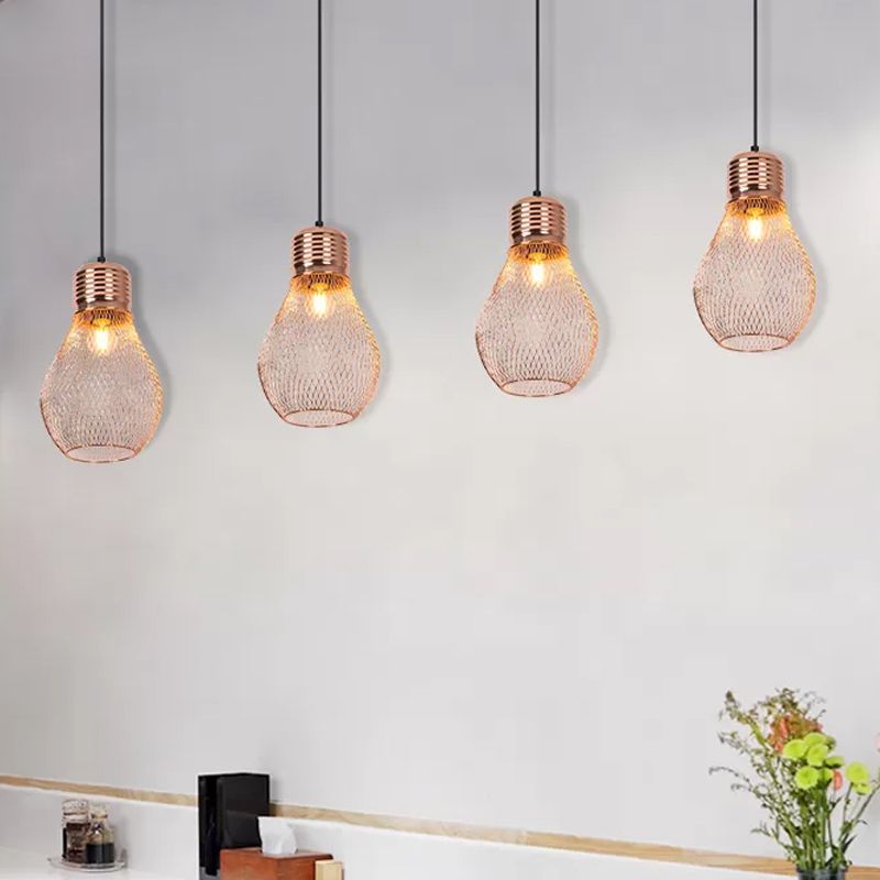 Vintage Bulb Cage Suspension Light 1 Light Iron Pendant Lighting Fixture in Rose Gold for Restaurant