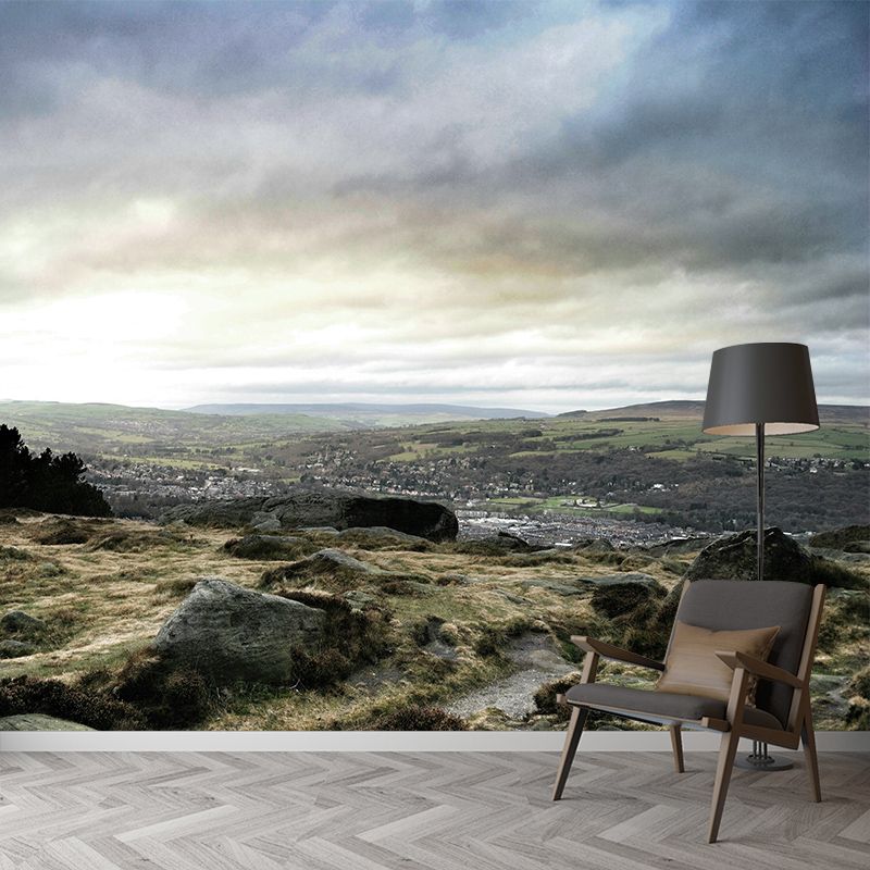 Modern Autumn Wildland Scenery Mural Non-Woven Washable Brown Wall Covering for Home