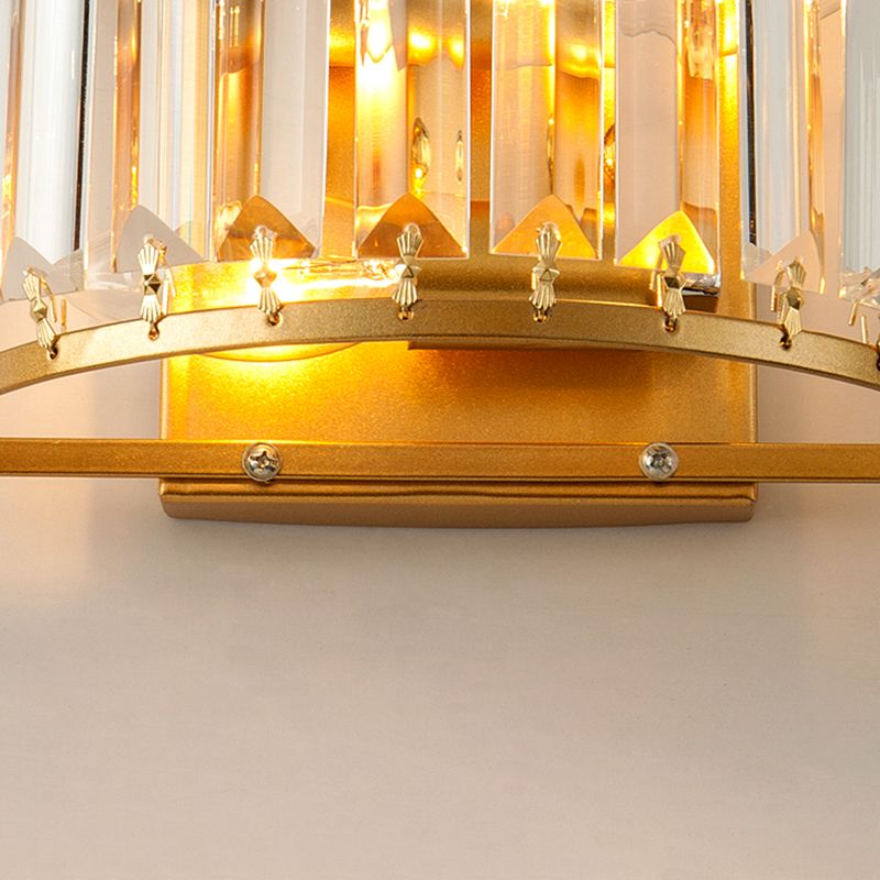 Funzione da parete a forma di tamburo Stile moderno Crystal Crystal 1 Light Living Room Sconce Lighting in ottone