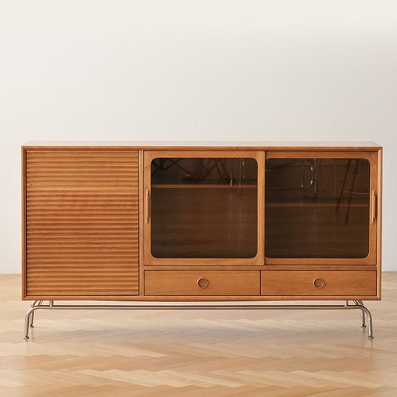 Brown Pine Wood Sideboard Modern Kitchen Dining Buffet with Doors and Drawers
