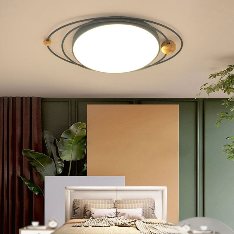 LED Nordic Ceiling Flush Wood & Acrylic Round Ceiling Flush Mount for Bedroom