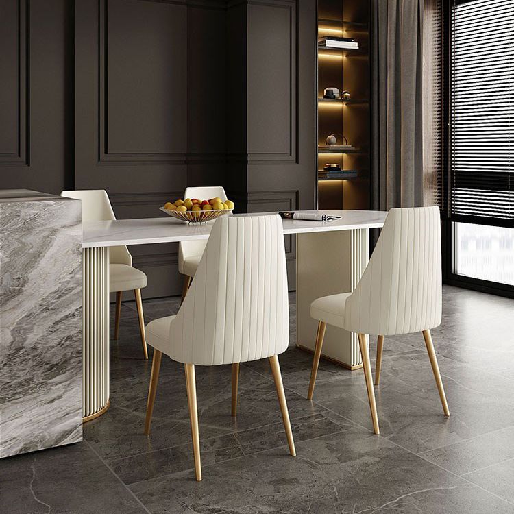 Sintered Stone Fixed Dining Table Luxury Free Form Dining Room Desk