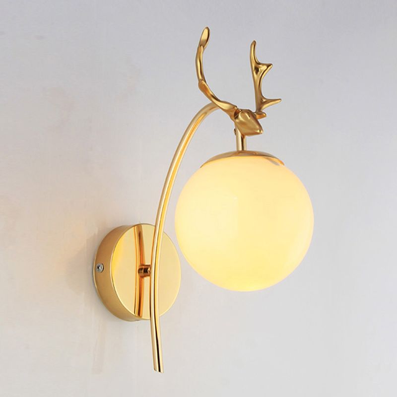 Nordic Style Iron Wall Light Ball Shape LED Wall Lamp with Glass Shade for Bedroom