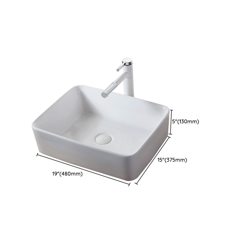 Modern Vessel Bathroom Sink Rectangular Porcelain Drain Vessel Sink(Not Included Faucet)