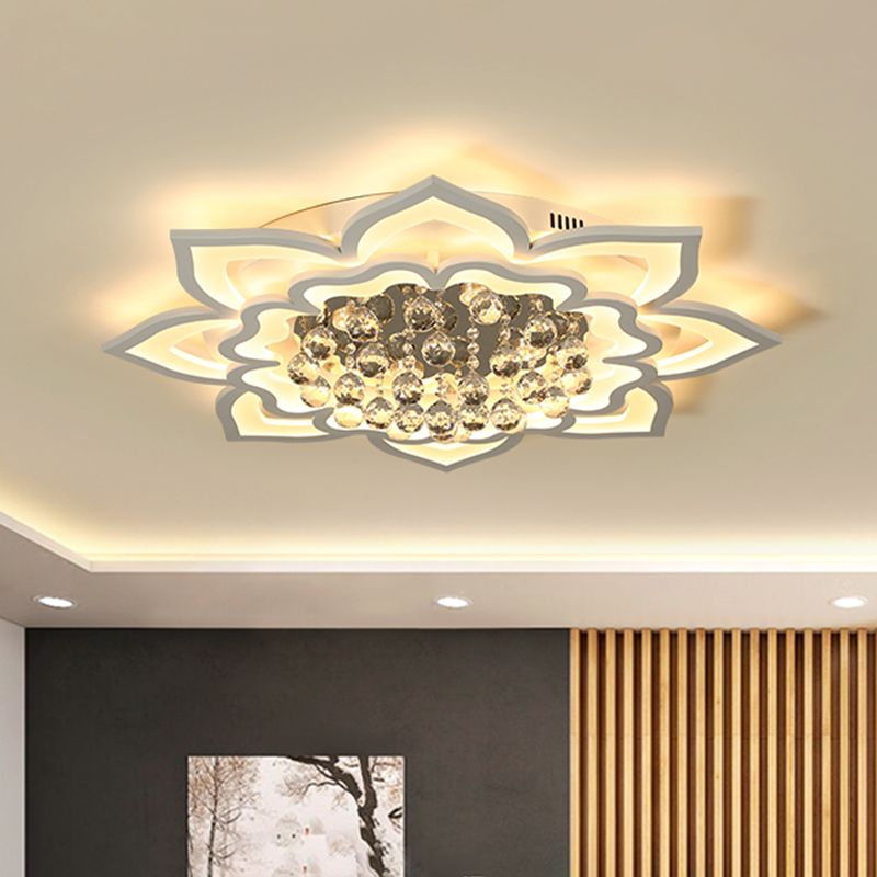 Acrylic Flower Shape Flush Lighting Contemporary LED White Flush Lamp with Crystal Droplet