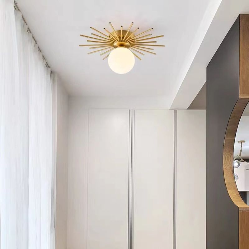 1-Light Globe Flush Ceiling Lights Modern Glass Flush Mount in Gold