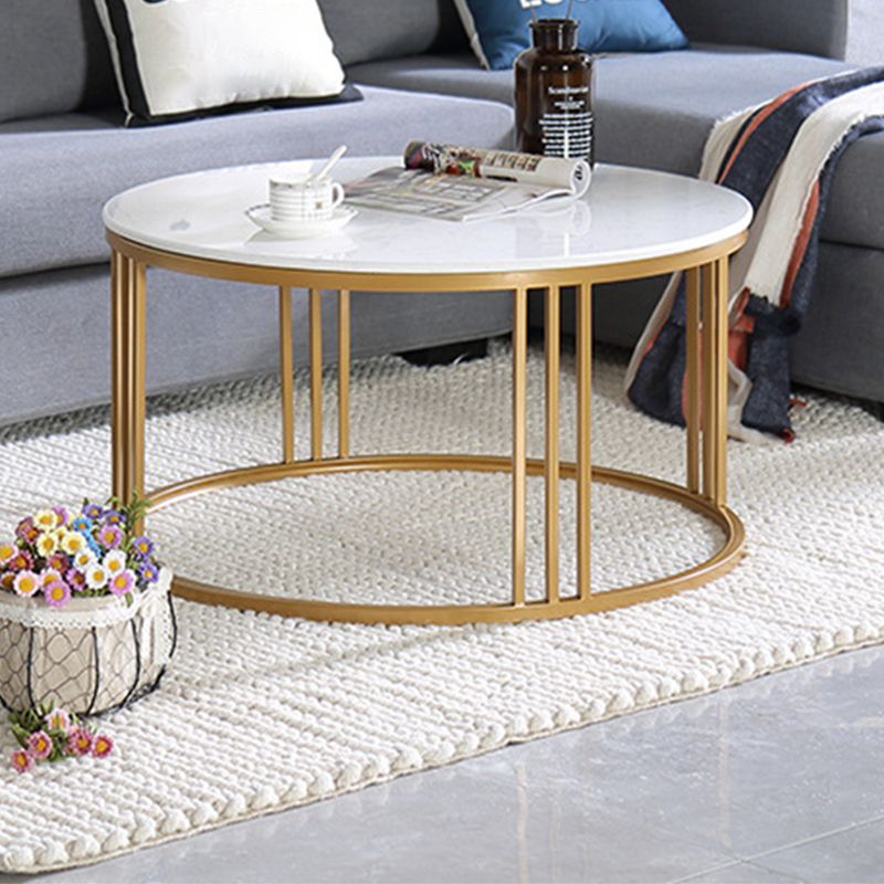 Metal Glam Fram Gold Base Coffee Table Stone Top Cocktail Table
