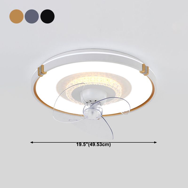 Round Bedroom Flush Mount Fan Lamp Metallic Nordic Style LED Semi Flush Light