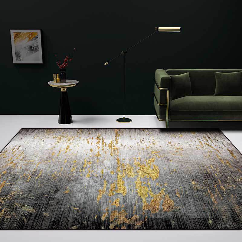 Tapis abstrait créatif Black and Golden Contemporary Rapporary Polyester Washable Anti slip Backing Carpet pour le salon