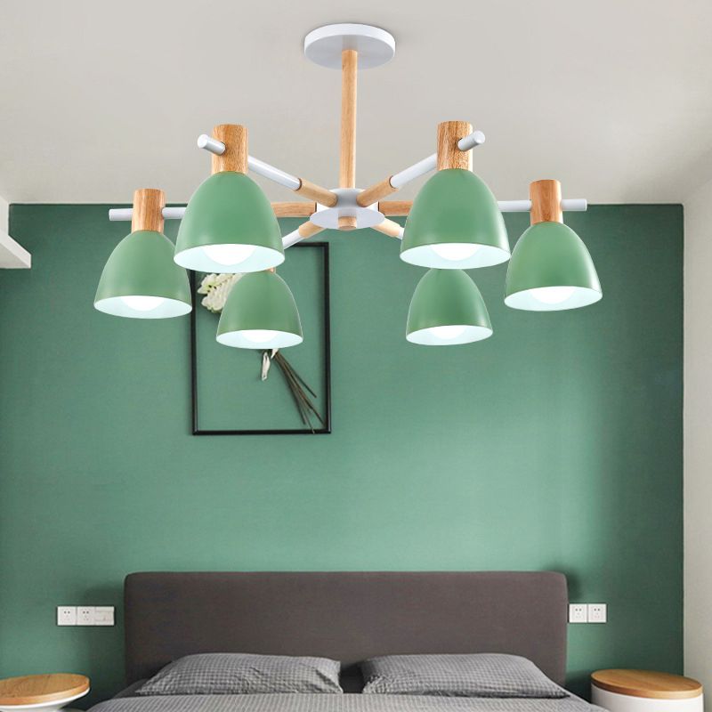 Salon en forme de cloche lustre en métal macaron de style plafond plafonnier avec accents de bois