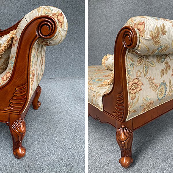 French Country Upholstered Chaise Lounge Couch Rolled Arms Chaise Lounge Chair