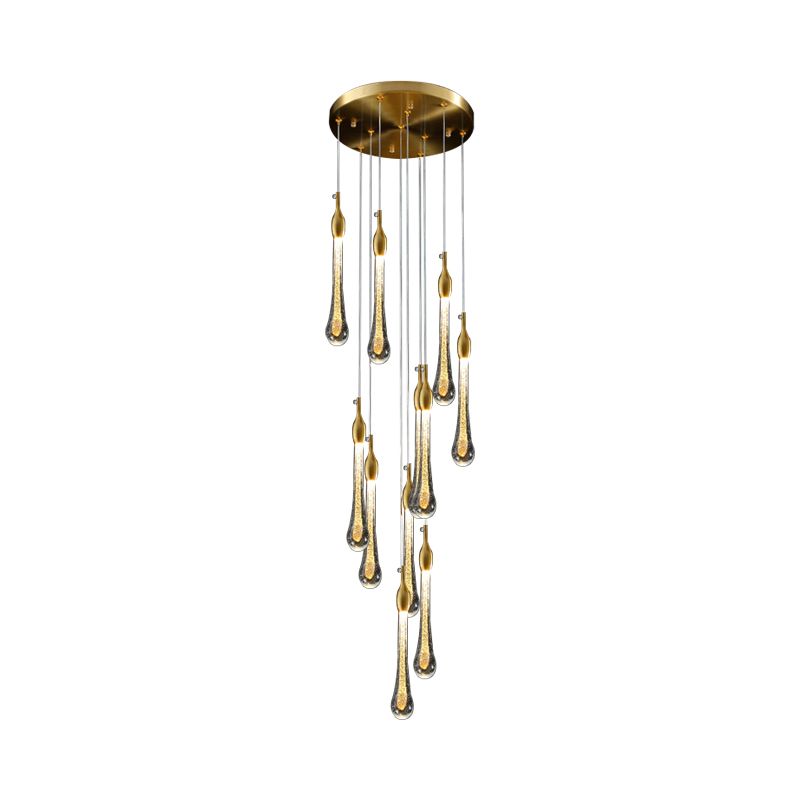 Tröpfchenstreppe Multi -Anhänger Light Water Glass Moderne Hanging Lamp Kit in Gold