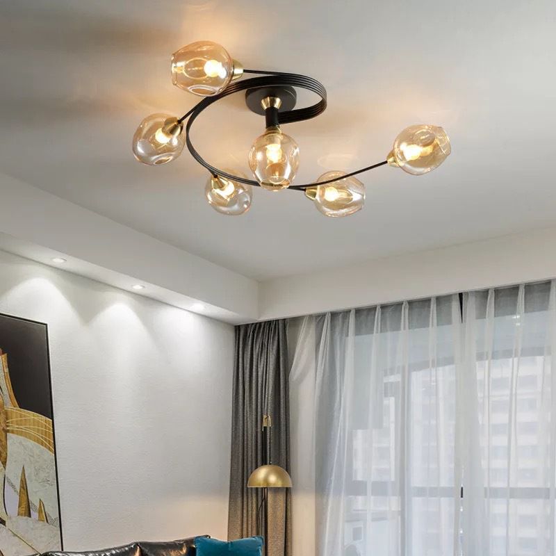 Glass Sputnik Ceiling Light in Modern Creative Style Wrought Iron Flush Mount for Bedroom
