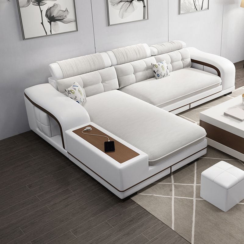 Velvet and Faux Leather Sloped Arms Modular Sectionals Sofa for Living Room