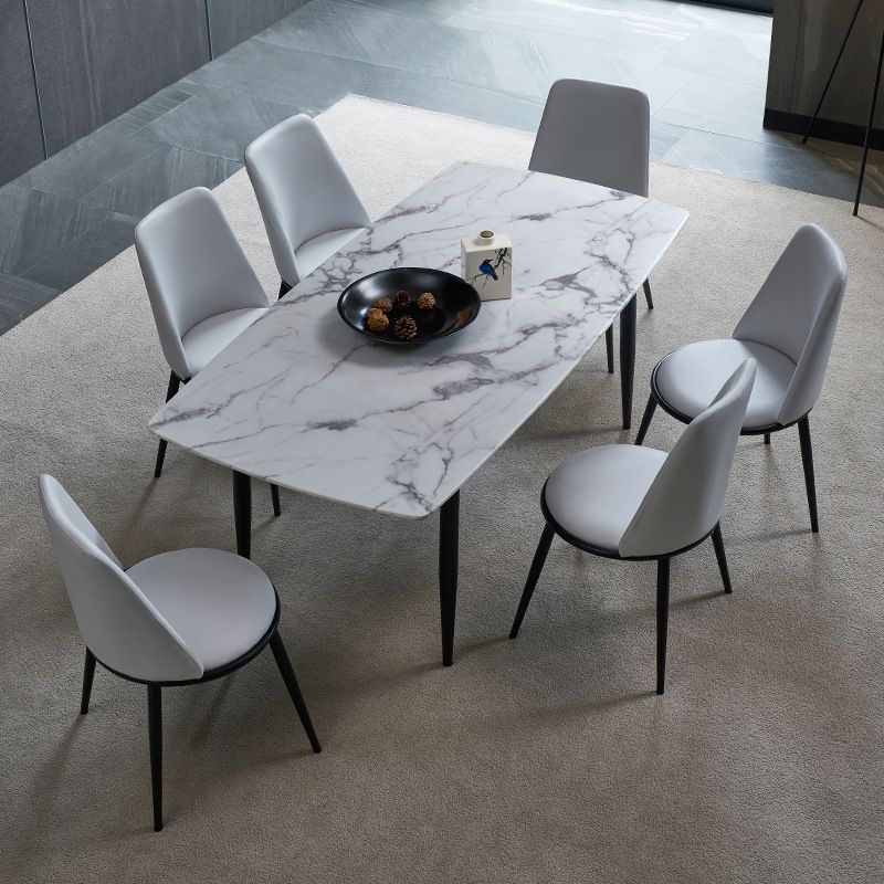 White Top Table with 4 Metal Legs Industrial Rectangle Dining Table