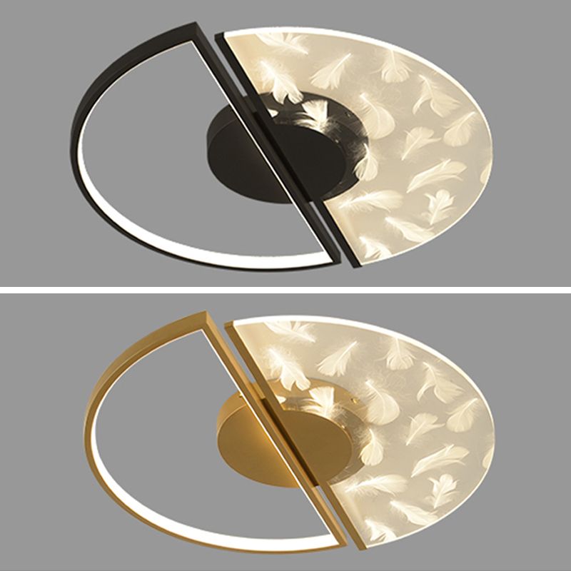 Modern Creative Feather LED Semi Flush Ceiling Light Circular Wrought Iron Flush Mount for Living Room