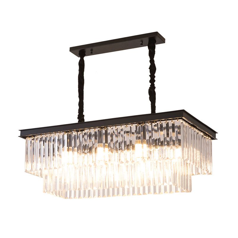 Multiple-Light Rectangle Island Lighting Modern Crystal Island Pendant Lights
