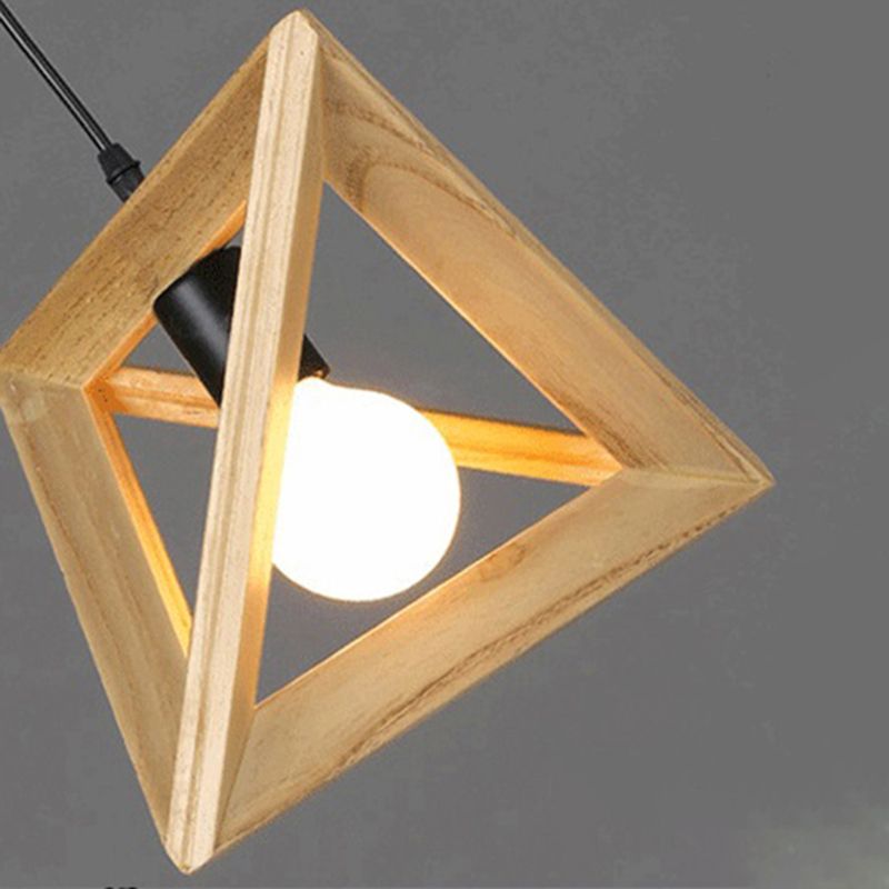 Solid Wooden Nordic Style Hanging Light Geometric Shaped 1-Light Simplicity Suspension Lighting Fixture for Bedroom