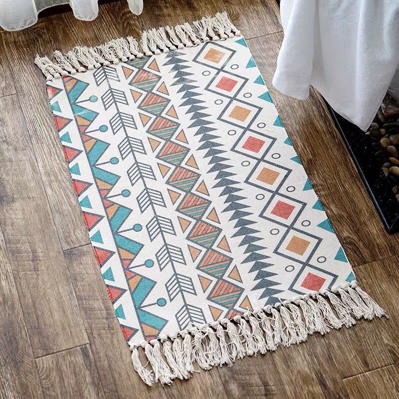 Southwestern Geo Print Rug Multicolored Jute Area Carpet Handmade Machine Washable Indoor Rug with Fringe for Decor