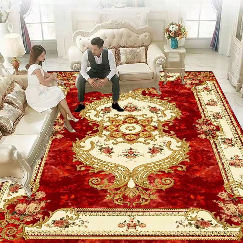 Red Luxury Carpet Polyester Graphic Carpet Stain Resistant Carpet for Home Decor