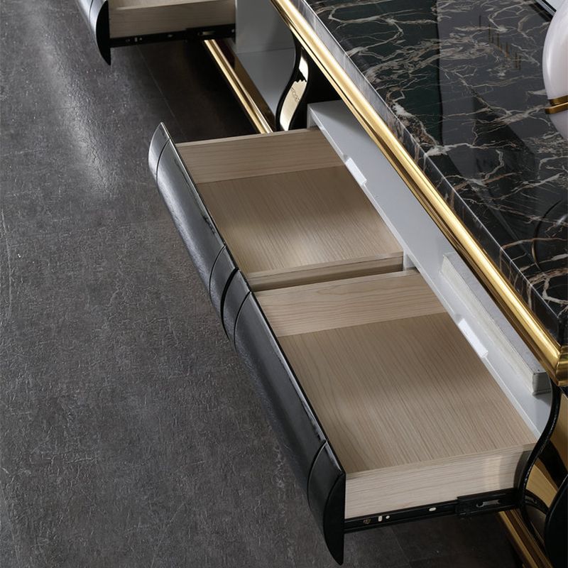 Marble Coffee or End Table with Storage Drawers Rectangle Block