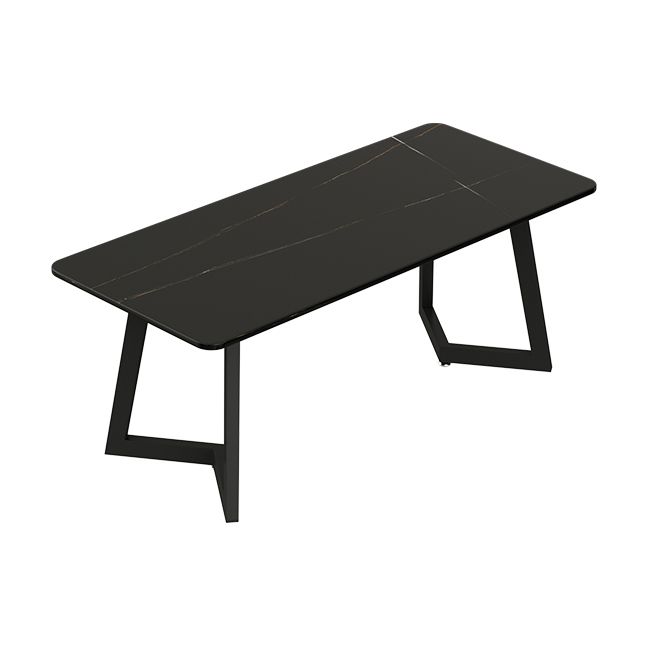 Mesa de comedor de estilo industrial Mesa de comedor de piedra sinterizada negra con base de metal