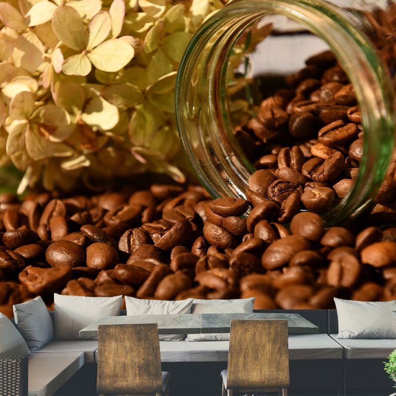 Coffee Beans Mural Contemporary Mildew Resistant Wall Covering for Coffee Shop