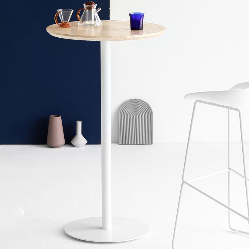 Industrial Solid Wood Bar Dining Table Steel Single Pedestal Bistro Table Fixed Table