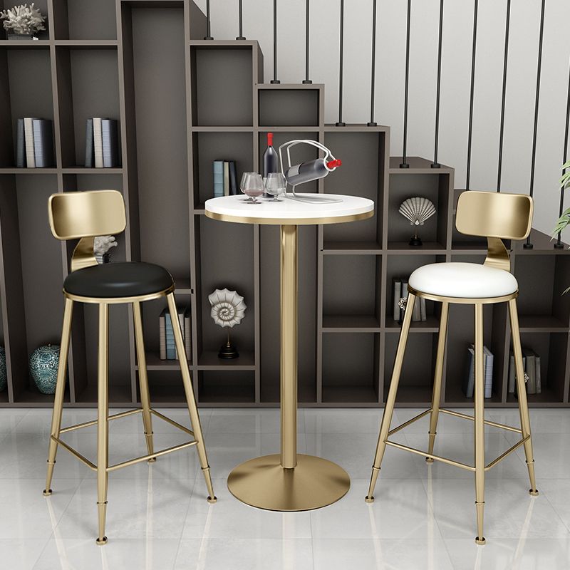 Glam Footrest Indoor Counter Stool Leather Round Dining Stool with Gold Base