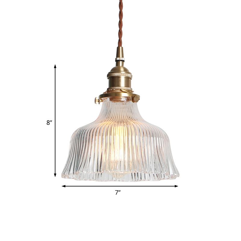 Luz de colgante de latón 1 Luz de colgante industrial Lámpara de colgante de granero de textura transparente para interiores, 6 "/8"