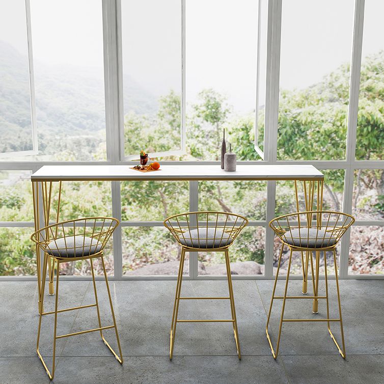 Glam Style White Bar Table in Faux Marble and Metal Bar Table for Restaurant