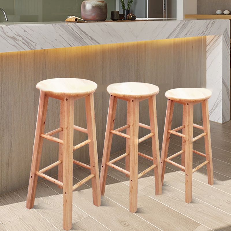 Modern Armless Wooden Counter Stool Oak Wood High Stool with 4 Legs