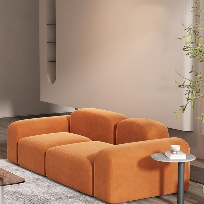 Square Arm Sofa Contemporary Simple Velvet Seating in Orange