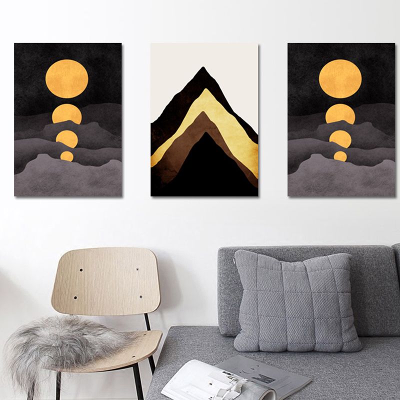 Illustration Kids Wall Art Print with Mountains Drawing in Dark Color for Sitting Room