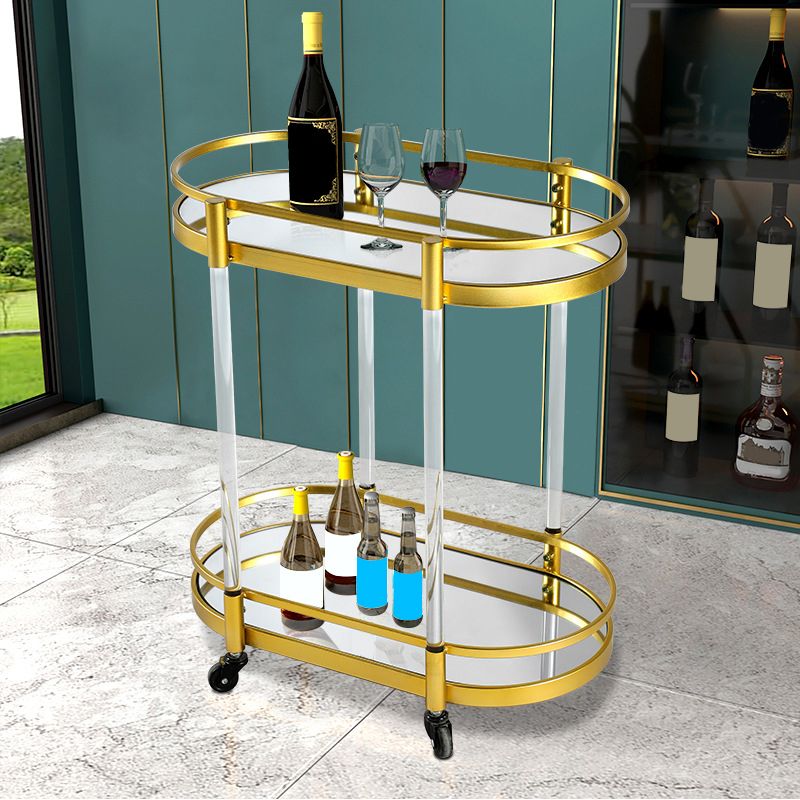 Modern Style Oval Metal Prep Table 29.53"H Rolling Glass Prep Table for Home Use