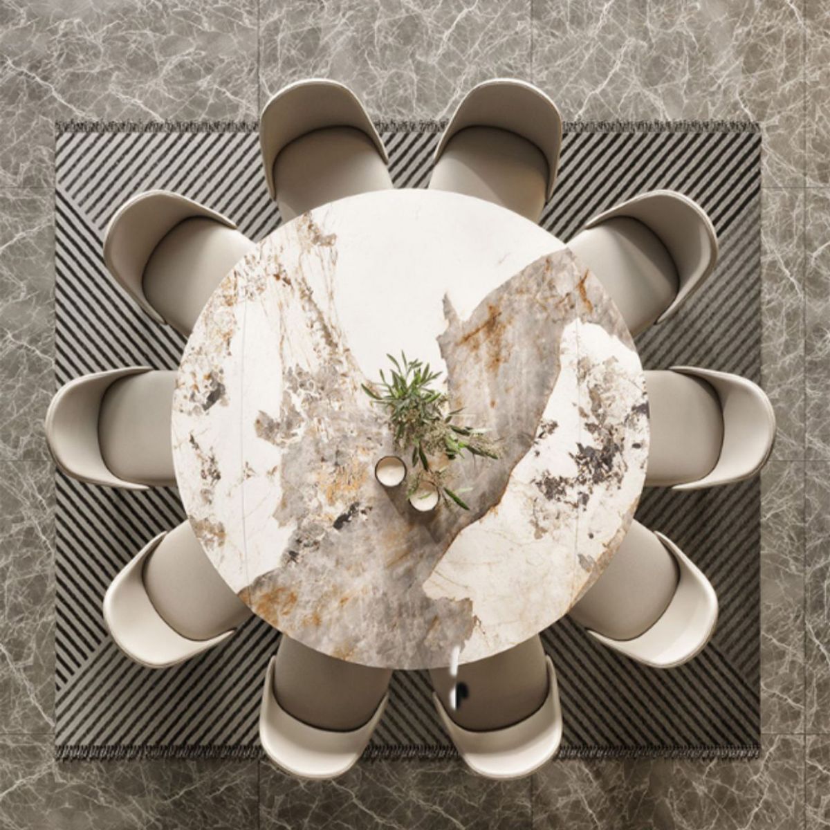 Modern Round Dining Table Sintered Stone Table with Wood Legs for Home Use