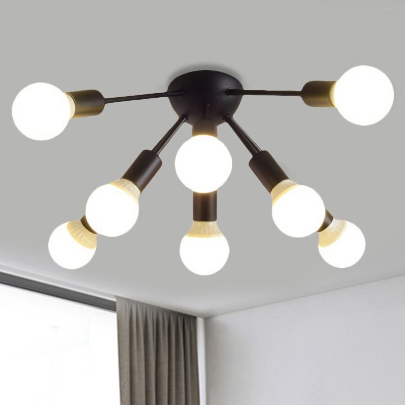Plafonnier Semi-encastré en métal Spoutnik, moderne, 8/12 lumières, blanc/noir/or, pour salon
