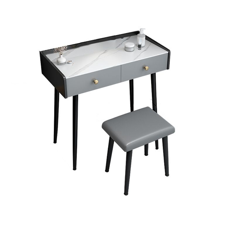 Contemporary Stone Vanity, Storage Drawer With Stool, Black/White