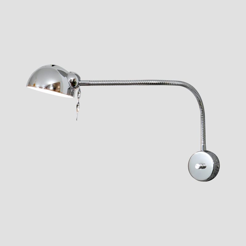 1 Bulb Dome Shade Wall Lamp with Flexible Arm Vintage Chrome/White Metallic Sconce Lamp for Bedside