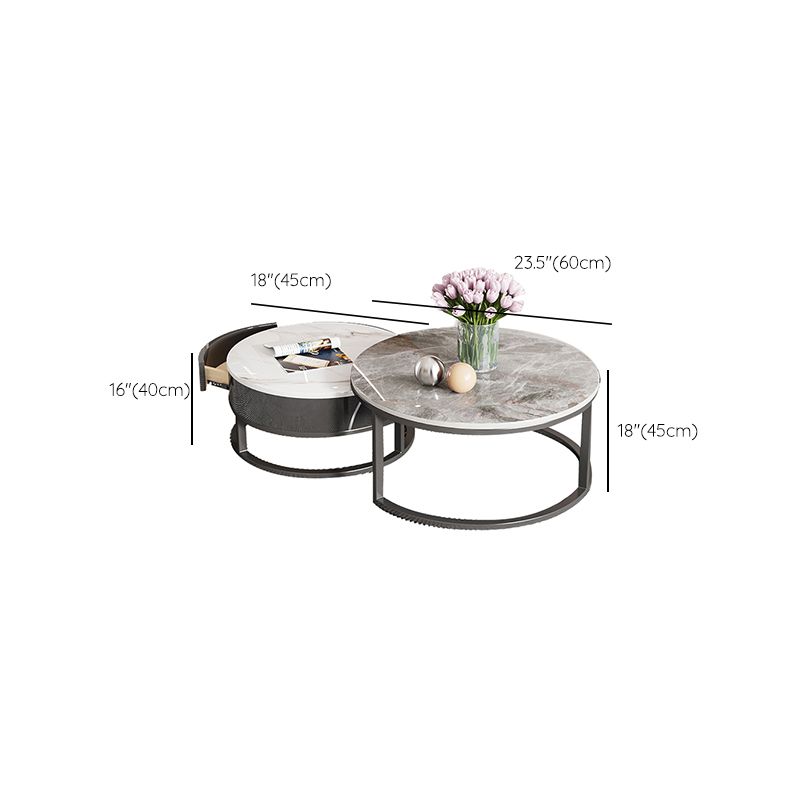 Slate Coffee Cocktail Table Round Coffee Table Set with Drawer
