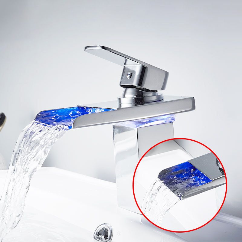 Bathroom LED Faucet Light Lever Handle Waterfall Spout Faucet