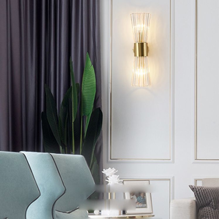 Sala de estar de reloj de arena lámpara de luz cristal 2 luces 2 luces posmoderna luz de pared en oro