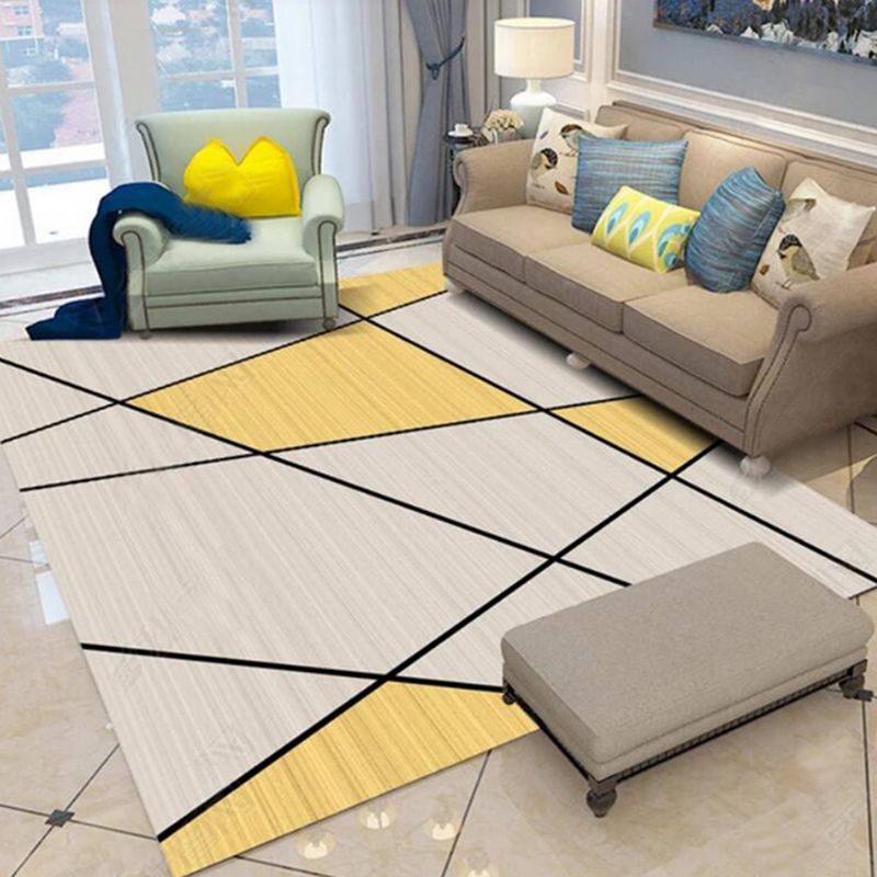 Grey Tone Nordic Carpet Polyester Geometric Pattern Indoor Rug Anti-Slip Backing  Rug for Home Decor