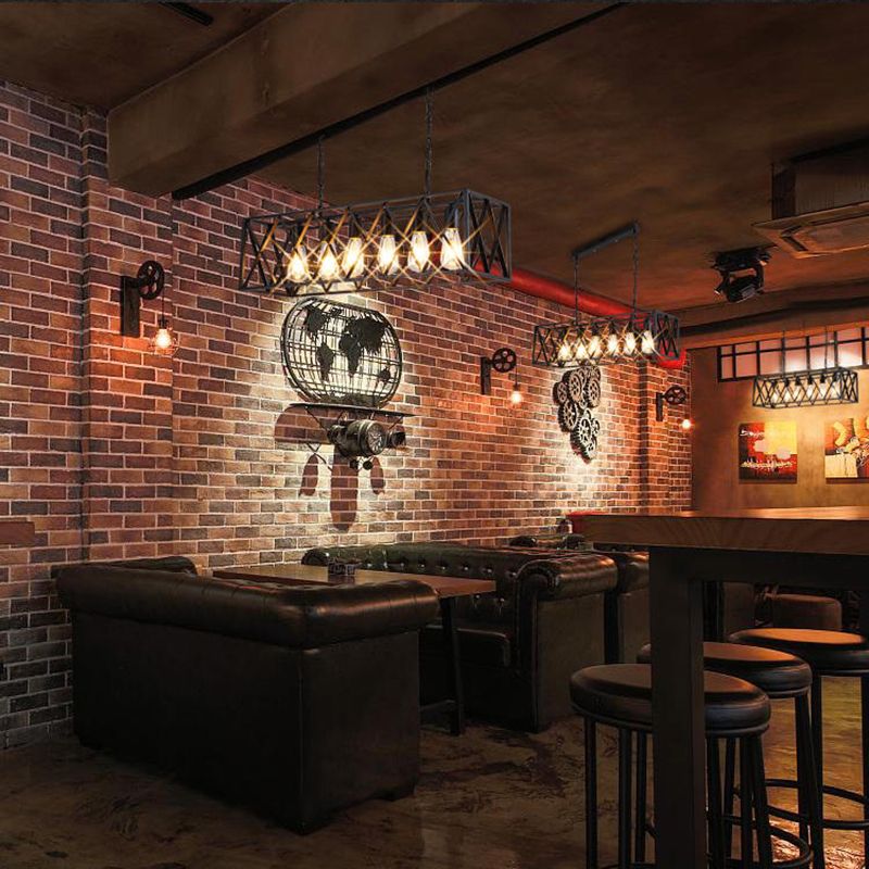 Black Island Pendant Lighting Rustic-Style Metal Cage-Shaped Island Chandelier Light