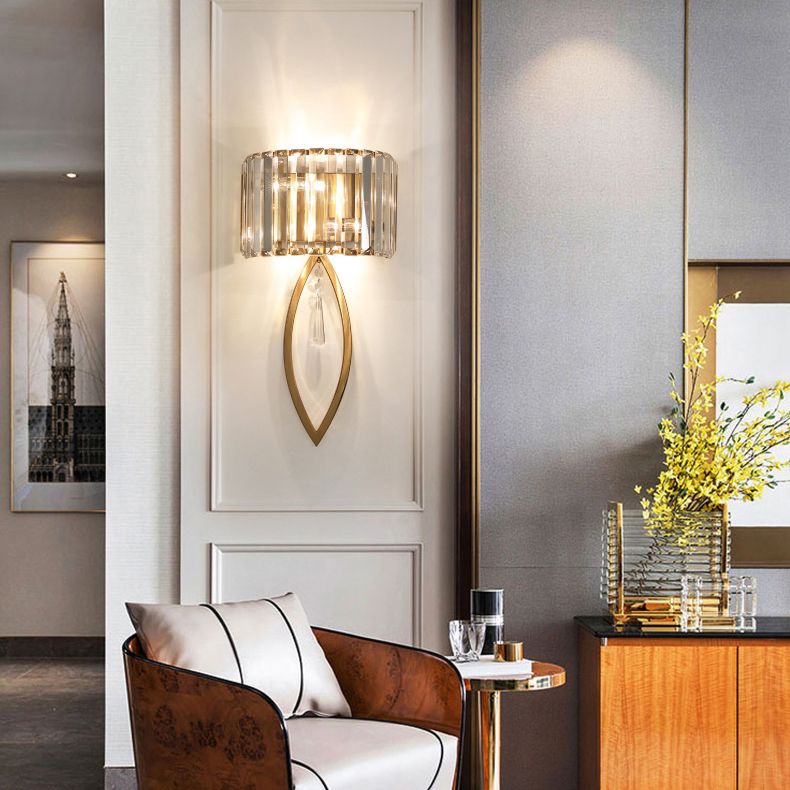 Gold 2-Light Wall Lamp in Modern Luxury Style Titanium Wall Sconce with Crystal Shade