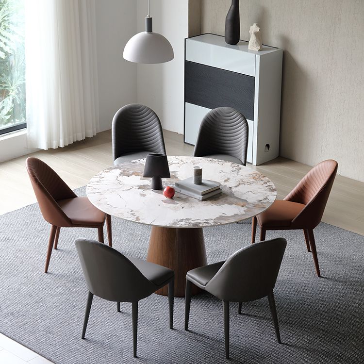 Stone Top Dining Table Modern Round Dining Table with Wood Pedestal Base without turntable