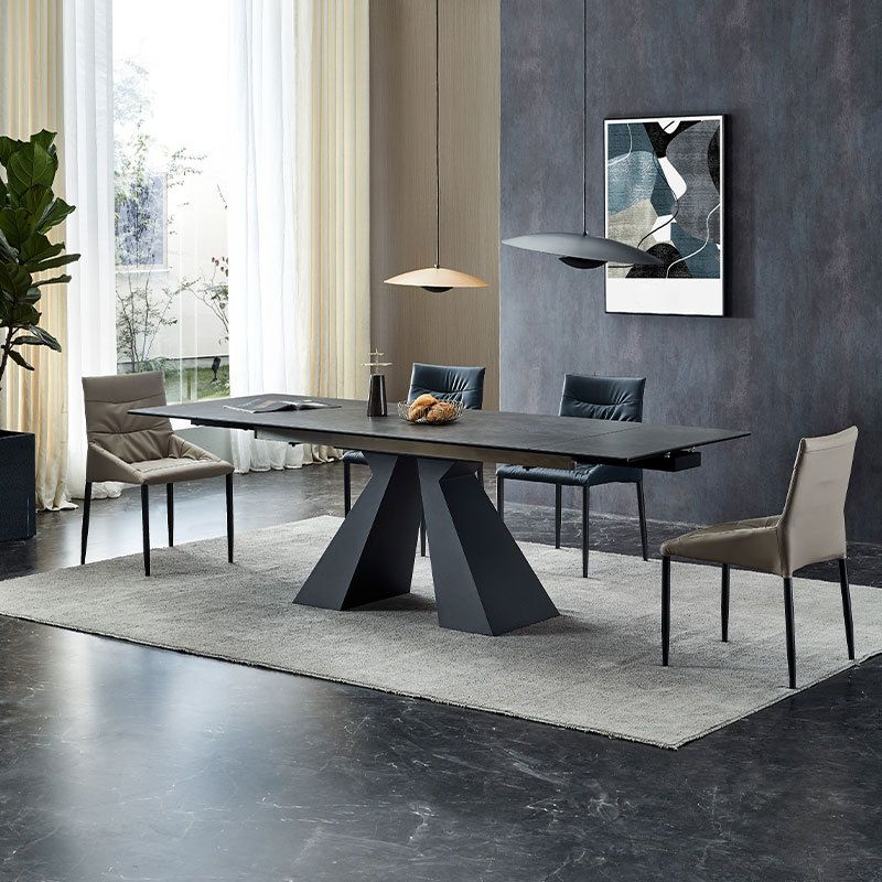 Mesa de comedor gris de estilo moderno Mesa de comedor de piedra sinterizada con marco negro
