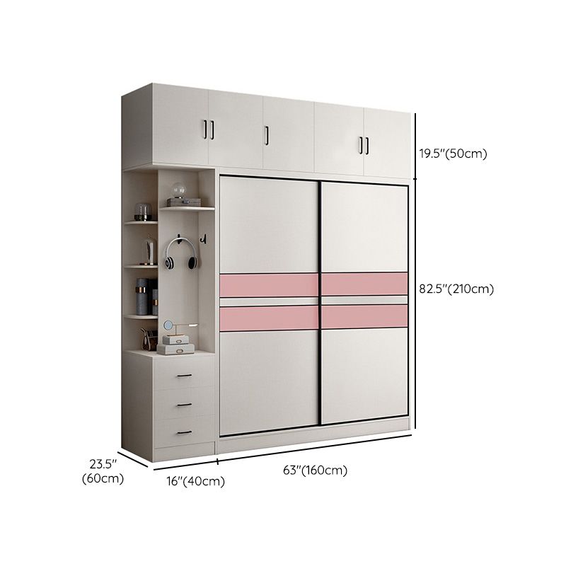 White Colour Wooden Wardrobe Rod Included Wardrobe Wardrobe Closet with Sliding Door