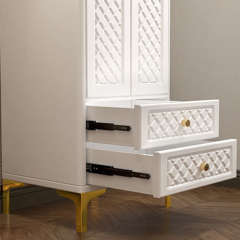 Engineered Wood Wardrobe Cabinet Glam Style Soft Close Doors Wardrobe Closet in White