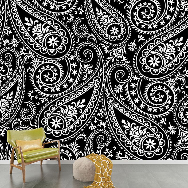 Black-White Bohemian Wallpaper Mural Full Size Butterflies Wall Covering for Living Room